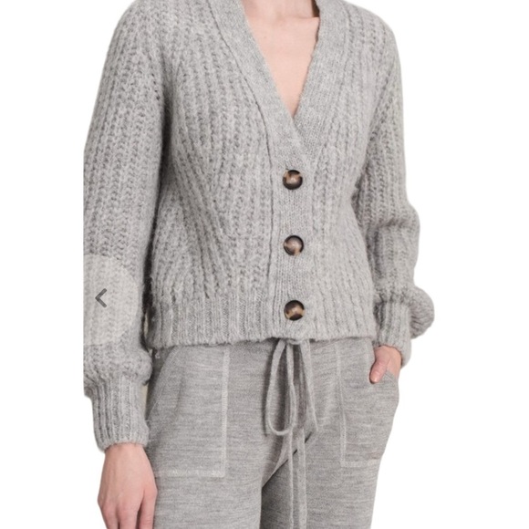 Arlene Knitted Short V neck Gray Chunky Cardigan Sweater - Picture 3 of 15